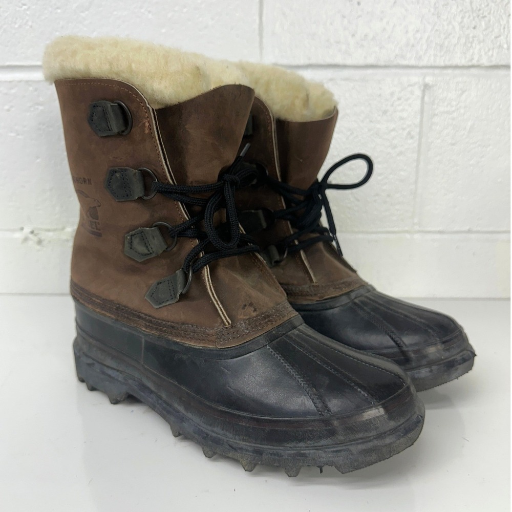 Sorel Bighorn Snow Boots Brown Leather Rubber Duck Boots / Mens 9